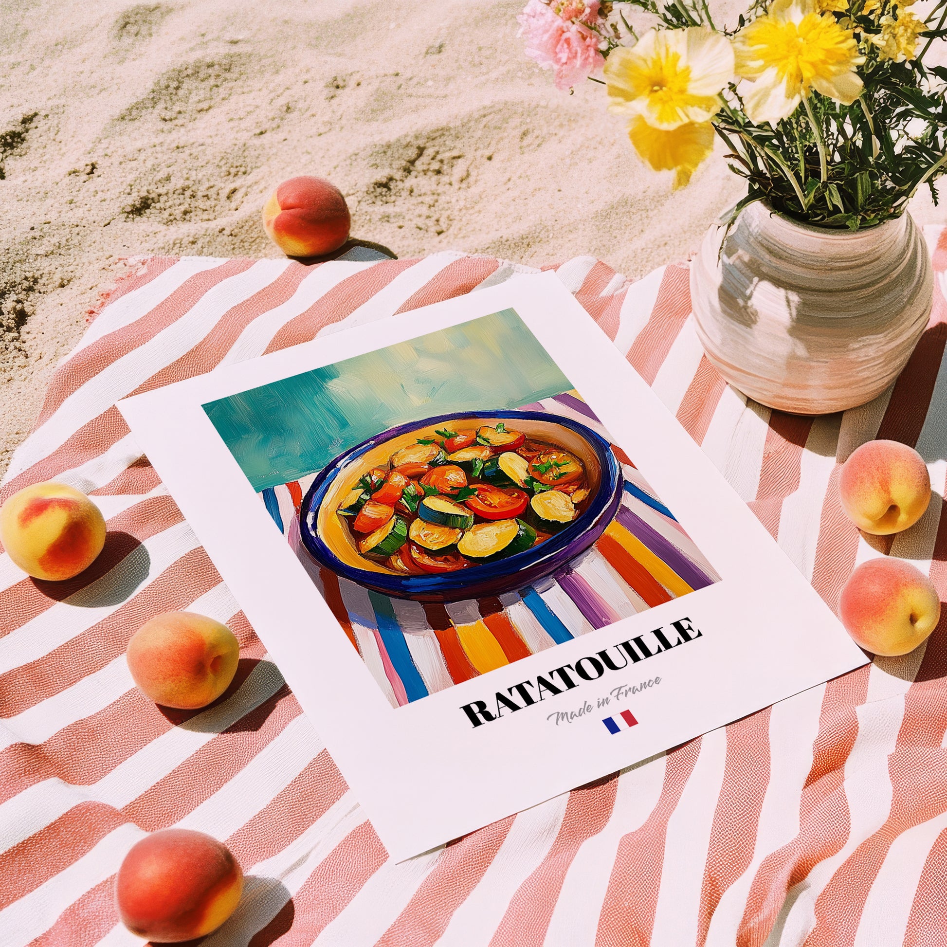 Ratatouille – Oil Painting, French Food Still Life, unframed on coastal sand