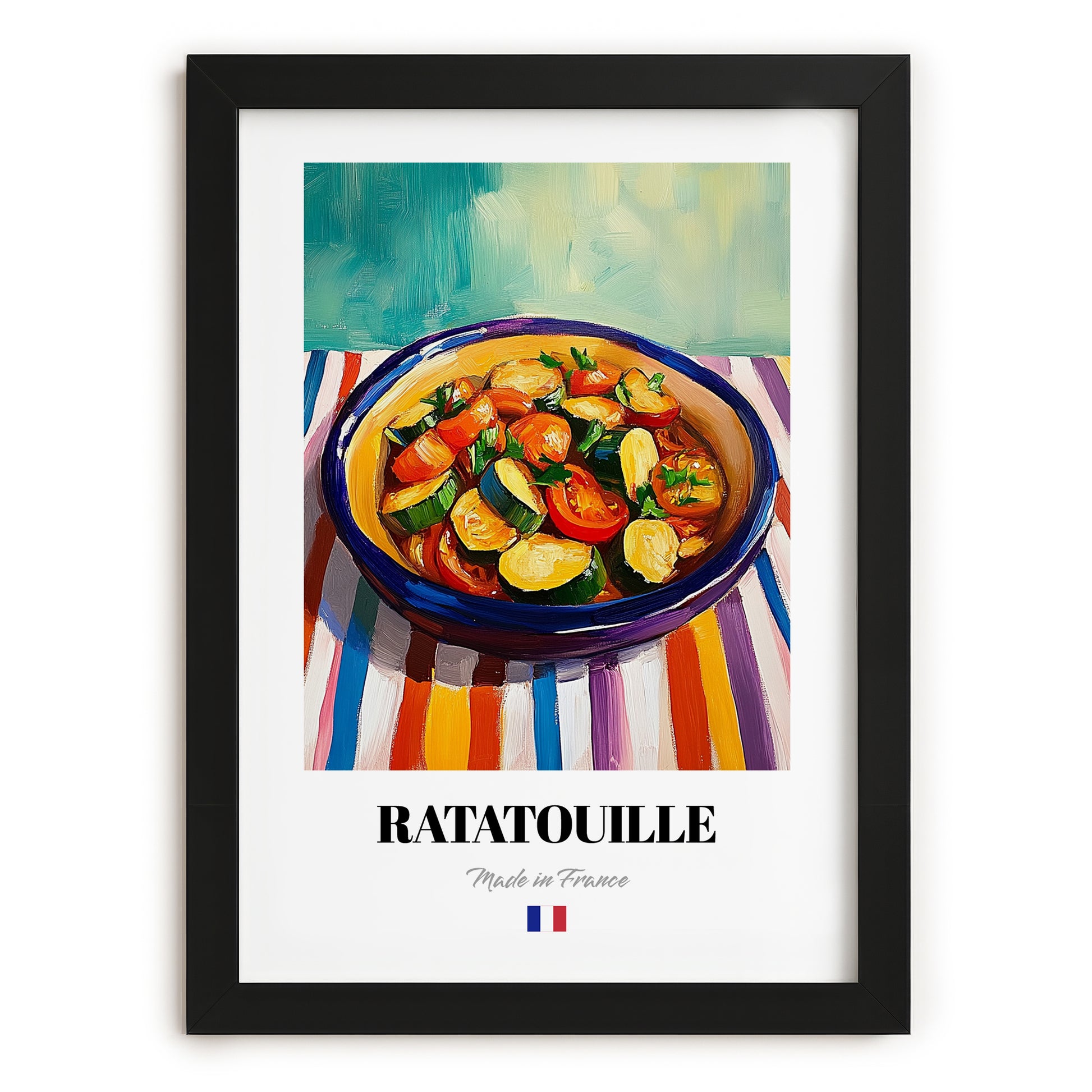 Ratatouille – Oil Painting, French Food Still Life, in sleek black frame