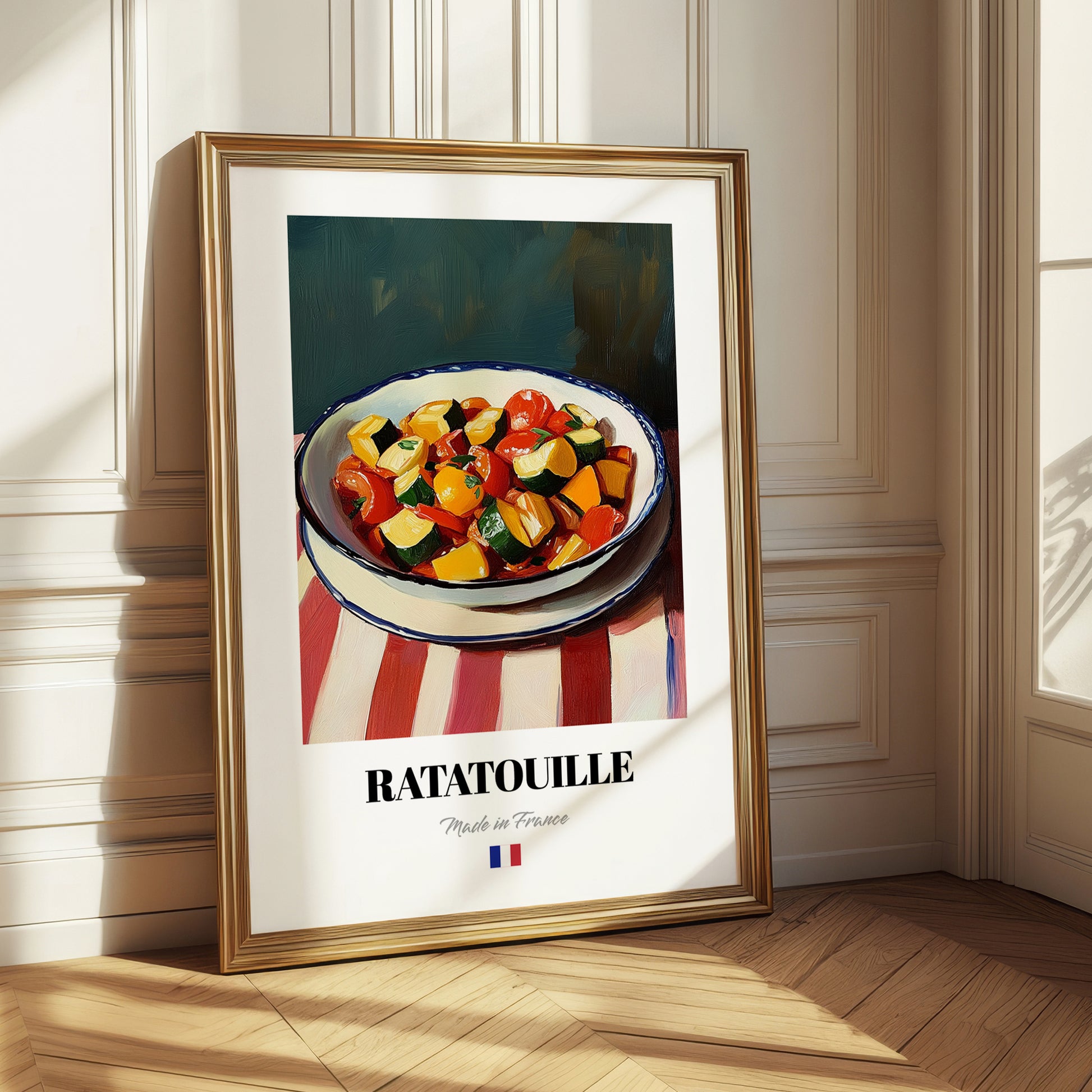 Ratatouille – on Striped Tablecloth, French Food Wall Art