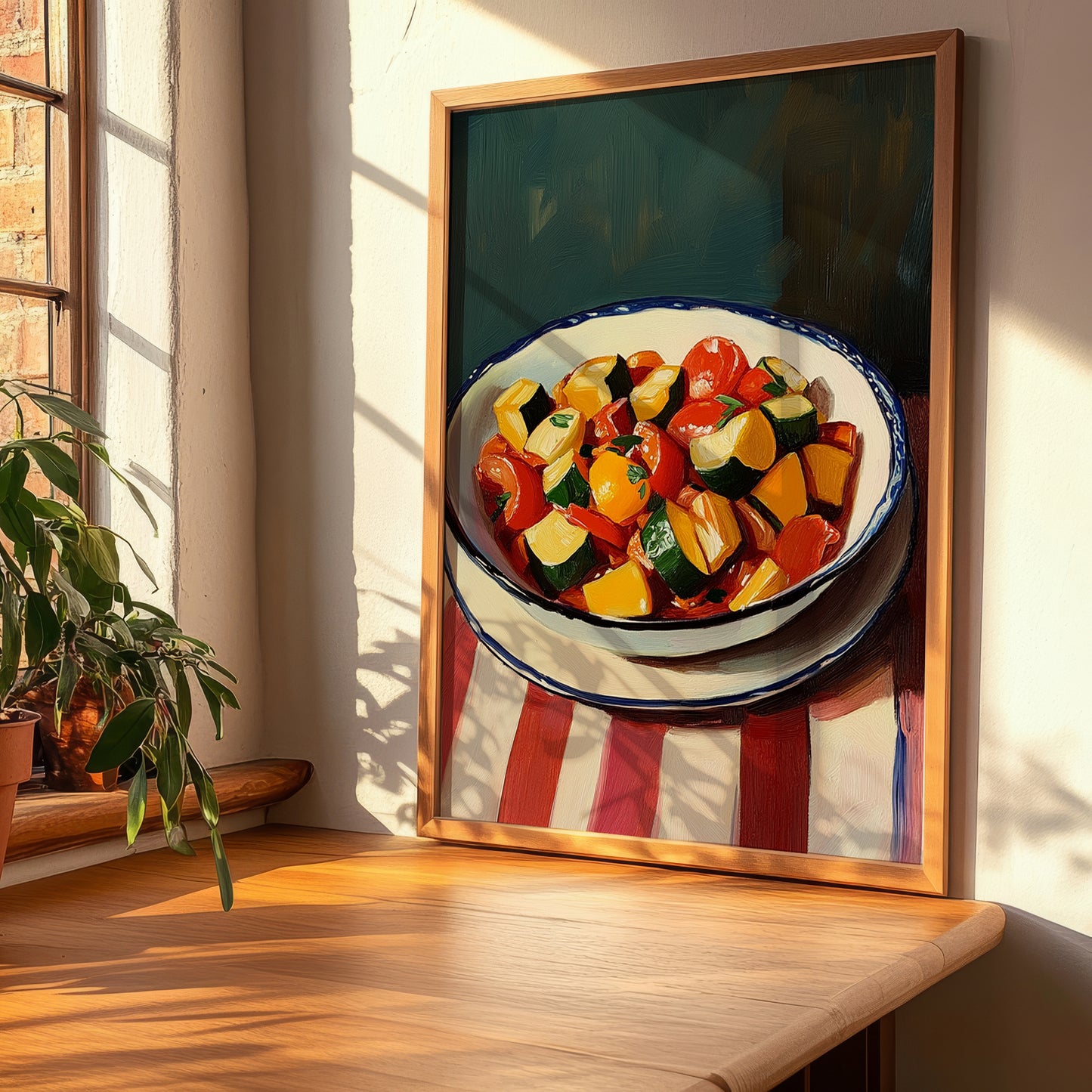 Ratatouille – on Striped Tablecloth, French Food Wall Art, clean layout with no caption