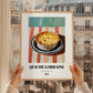 Quiche Lorraine – on Striped Tablecloth, French Pastry Painting, styled in a charming Paris street view