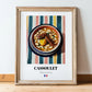 Cassoulet – on Striped Tablecloth, French Food Painting, in wooden frame leaning on the floor