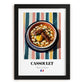 Cassoulet – on Striped Tablecloth, French Food Painting, in sleek black frame