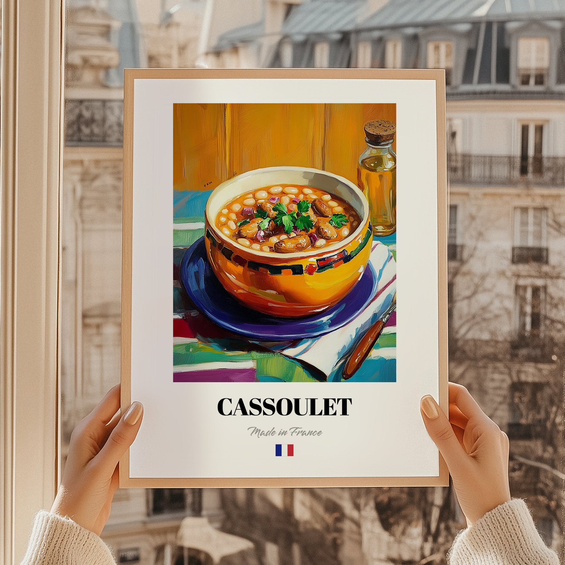 Cassoulet – Oil Painting, French Food Still Life, styled in a charming Paris street view