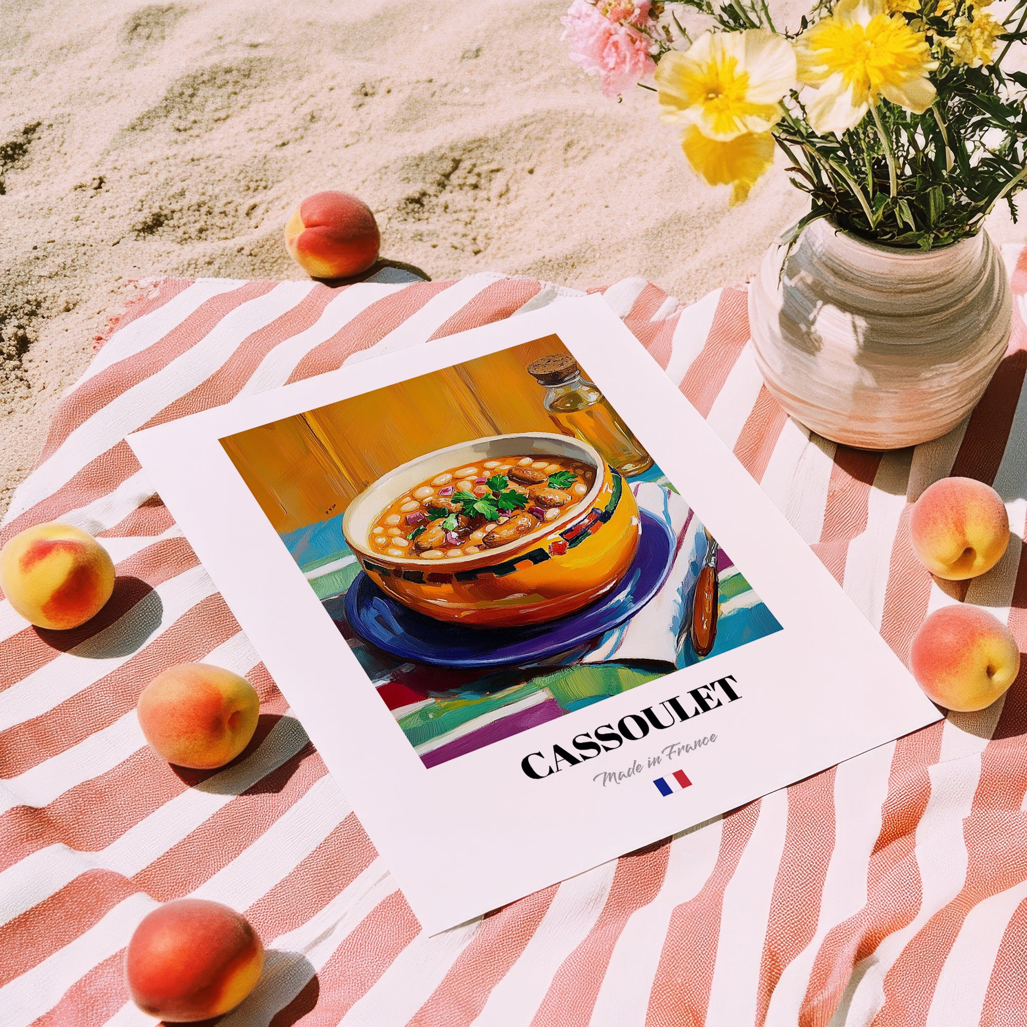 Cassoulet – Oil Painting, French Food Still Life, unframed on coastal sand