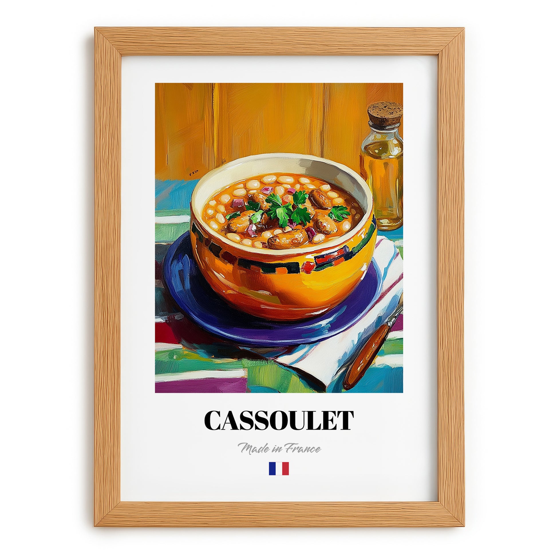 Cassoulet – Oil Painting, French Food Still Life, set in oak frame