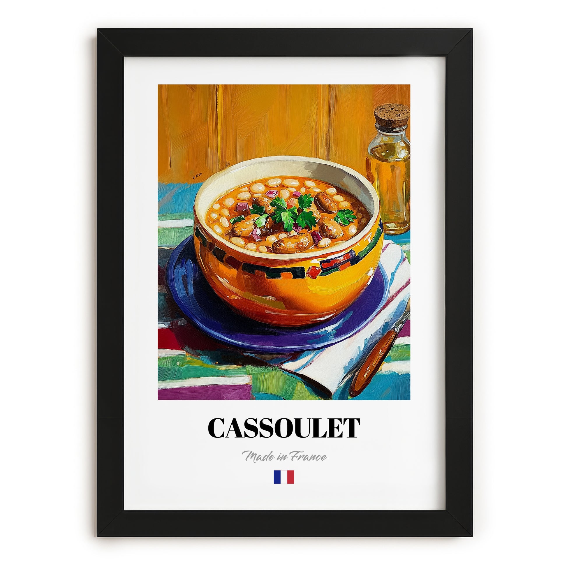 Cassoulet – Oil Painting, French Food Still Life, in sleek black frame