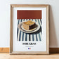 Foie Gras – on Striped Tablecloth, French Food Wall Decor, in wooden frame leaning on the floor