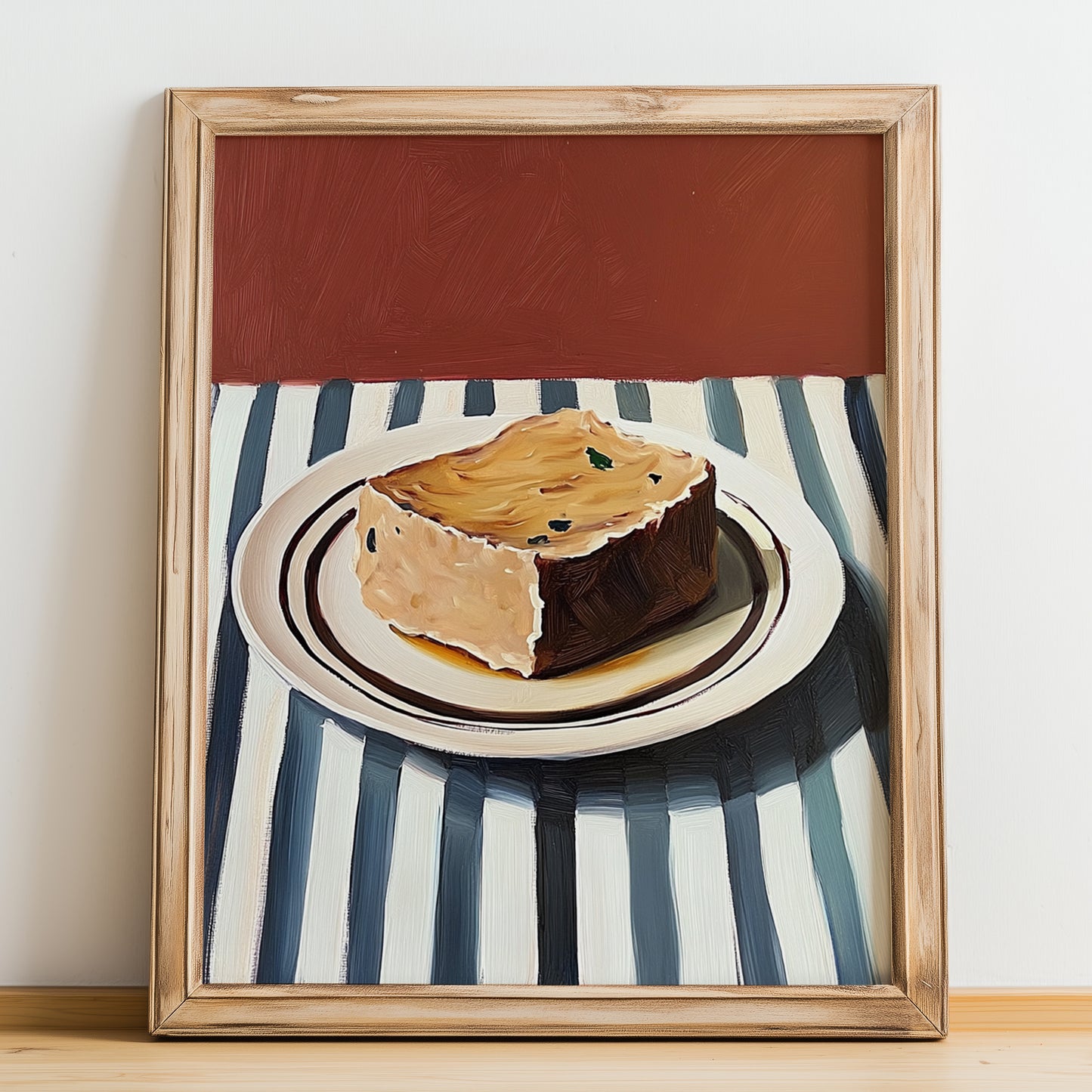 Foie Gras – on Striped Tablecloth, French Food Wall Decor, no-text version framed in wood