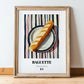 Baguette – on Striped Tablecloth, French Food Illustration, in wooden frame leaning on the floor