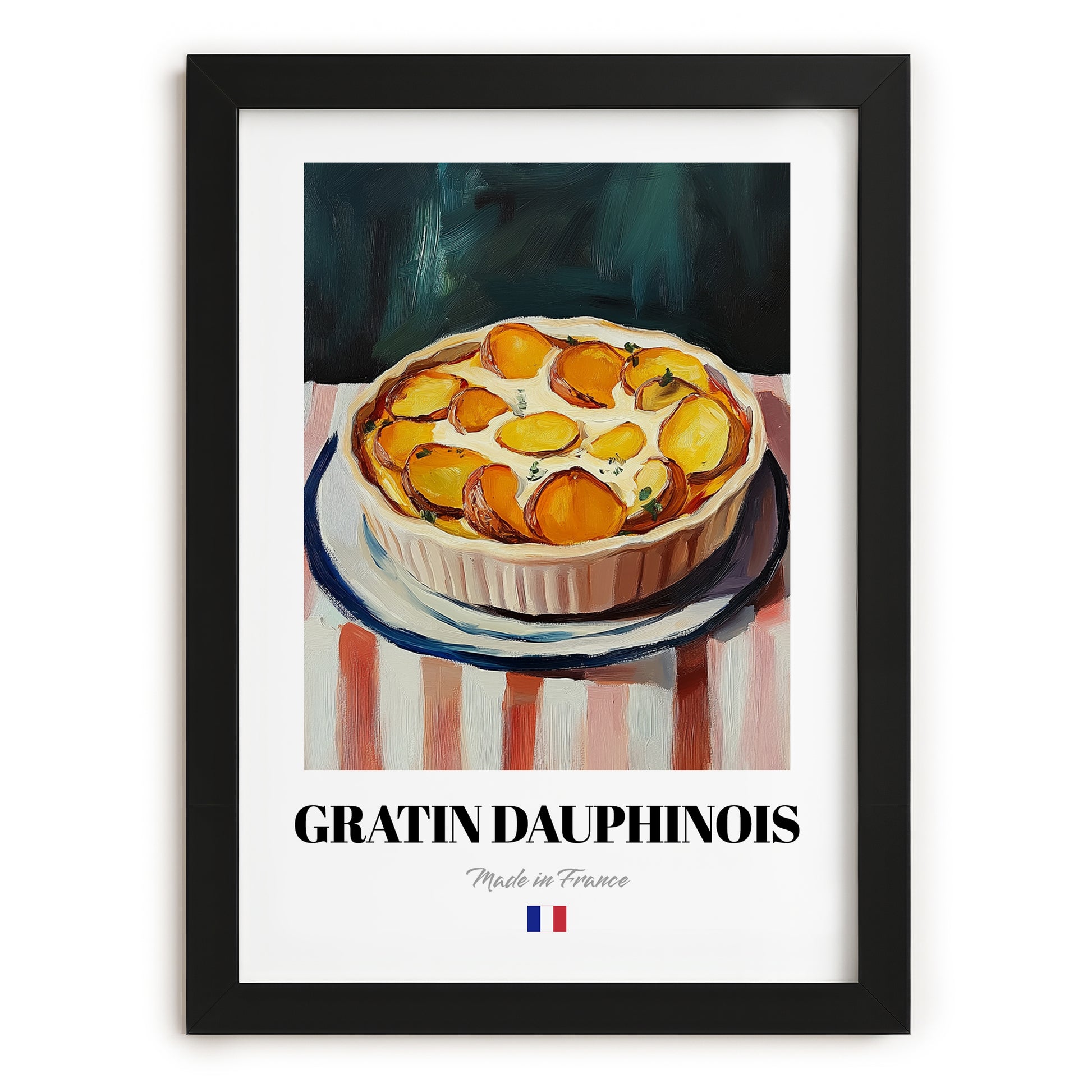 Gratin Dauphinois – Oil Painting, French Food Painting, in sleek black frame