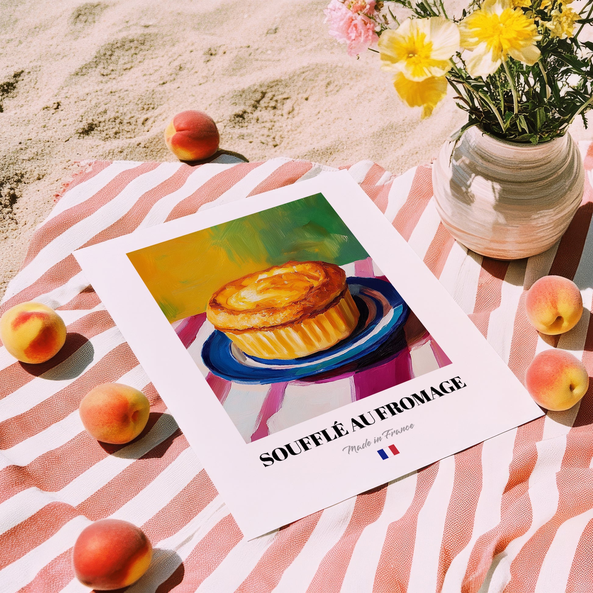 Soufflé au Fromage – Art, French Food Painting, unframed on coastal sand