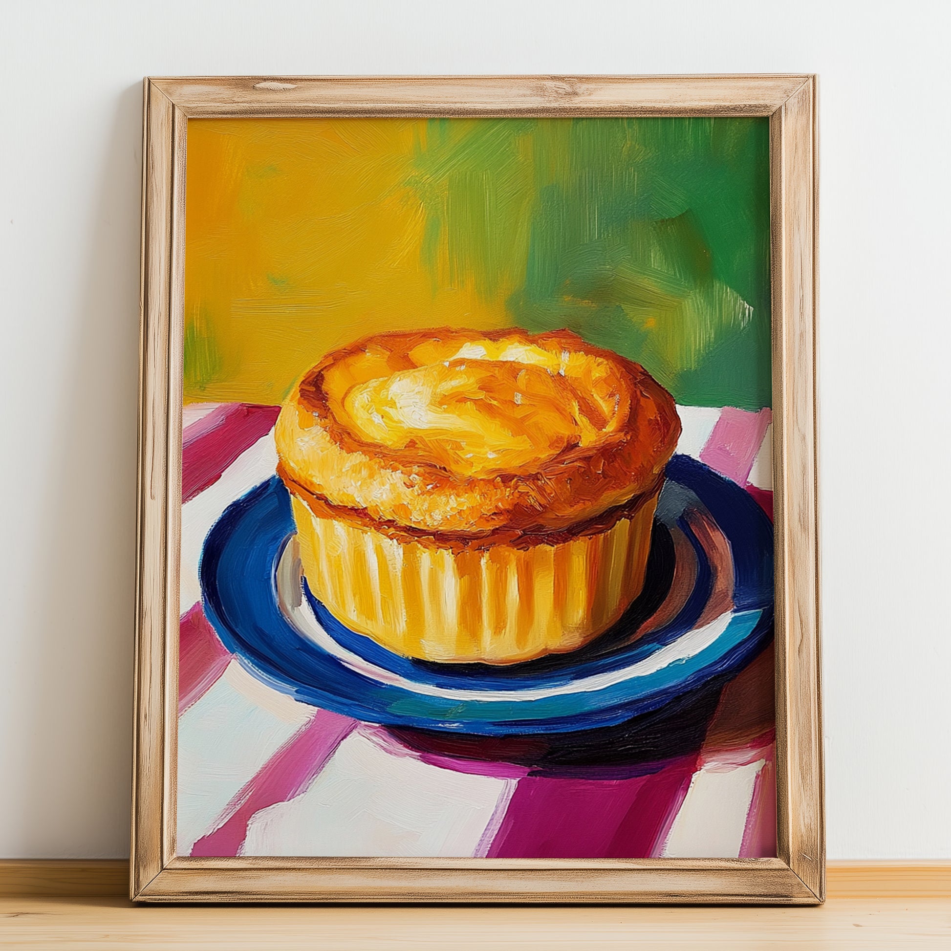 Soufflé au Fromage – Art, French Food Painting, no-text version framed in wood