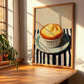 Soufflé au Fromage – on Striped Tablecloth, French Food Wall Print, clean layout with no caption