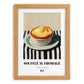 Soufflé au Fromage – on Striped Tablecloth, French Food Wall Print, set in oak frame