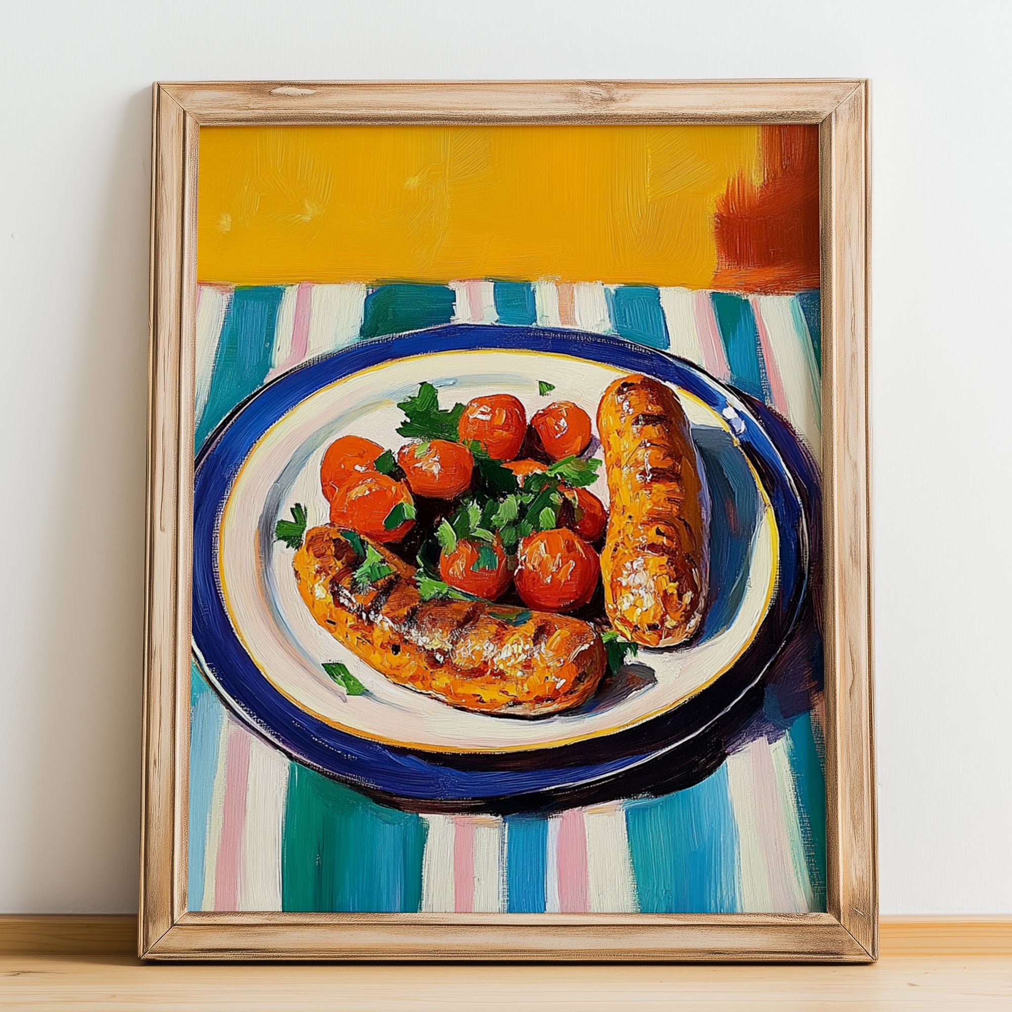 Andouillette – Oil Painting, French Food Painting, no-text version framed in wood