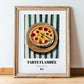 Tarte Flambée – on Striped Tablecloth, French Pastry Painting, in wooden frame leaning on the floor