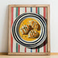 Quenelles de Brochet – on Striped Tablecloth, French Food Painting, no-text version framed in wood