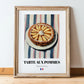 Tarte aux Pommes – on Striped Tablecloth, French French Dessert Wall Decor, in wooden frame leaning on the floor