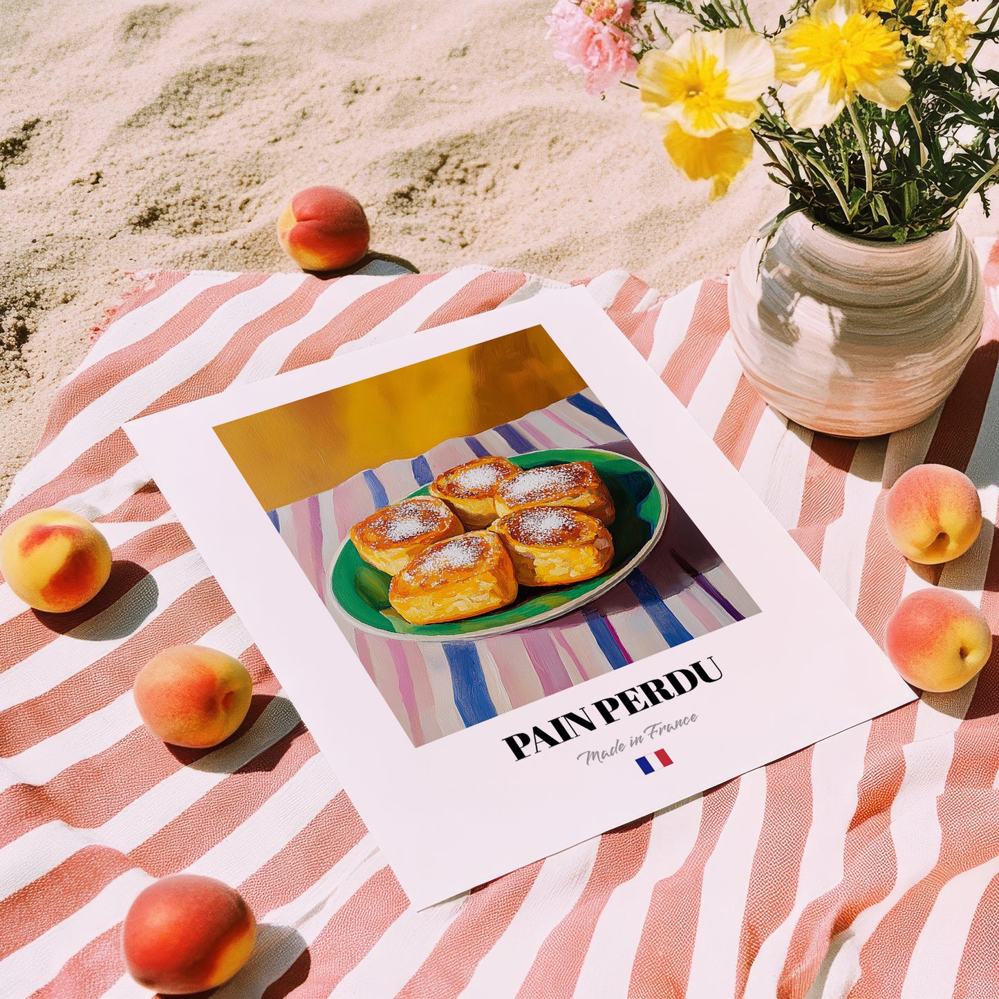 Pain Perdu – Oil Painting, French French Dessert Painting, unframed on coastal sand