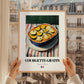 Courgette Gratin – on Striped Tablecloth, French Food Poster, styled in a charming Paris street view