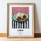 Gyros – on Striped Tablecloth, Greek Food Painting, in wooden frame leaning on the floor