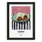 Gyros – on Striped Tablecloth, Greek Food Painting, in sleek black frame