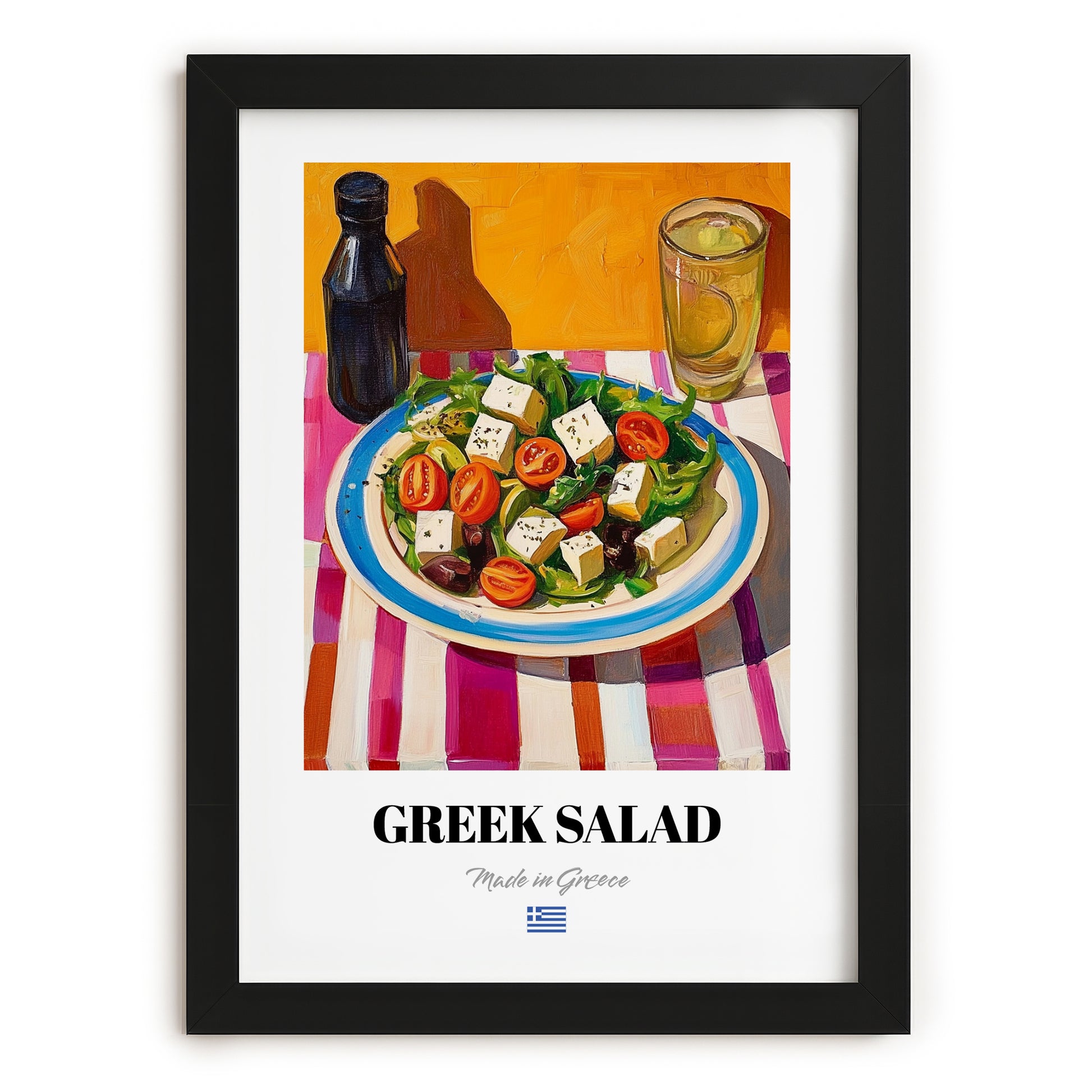 Greek Salad – Art, Greek Food Painting, in sleek black frame