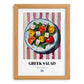 Greek Salad – on Striped Tablecloth, Greek Food Wall Decor, set in oak frame