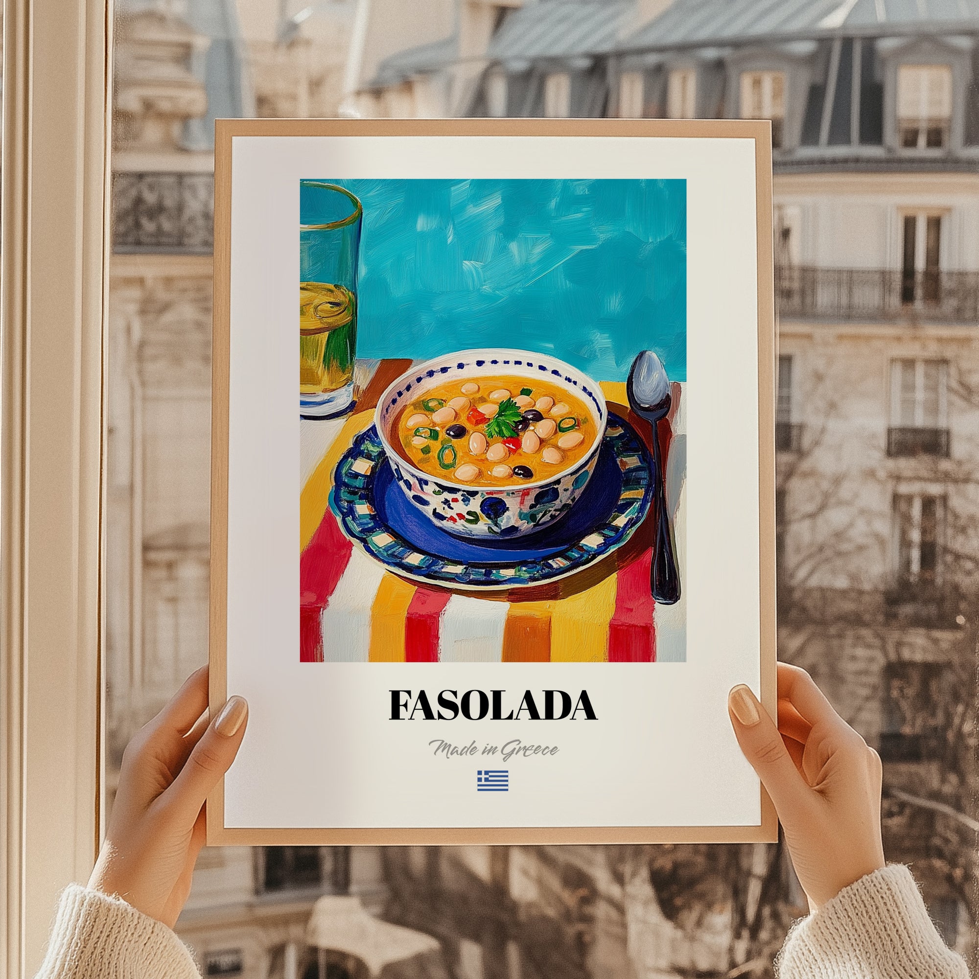 Fasolada – Art, Greek Food Wall Art, styled in a charming Paris street view