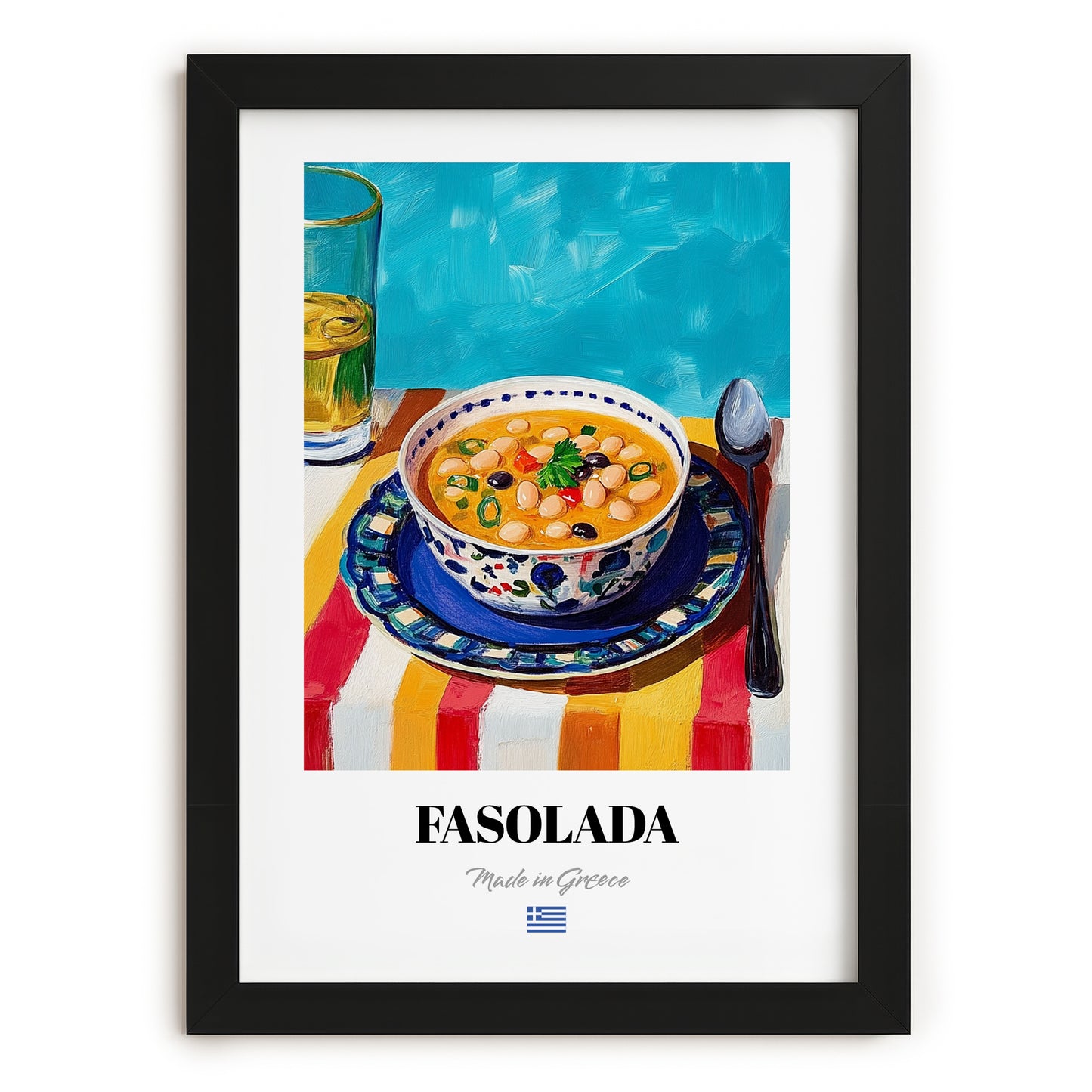 Fasolada – Art, Greek Food Wall Art, in sleek black frame