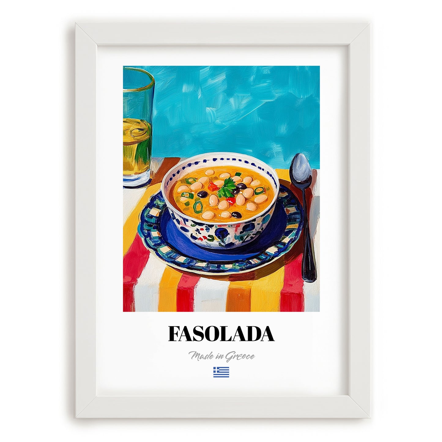 Fasolada – Art, Greek Food Wall Art, placed in minimal white frame