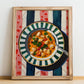 Fasolada – on Striped Tablecloth, Greek Food Poster, no-text version framed in wood
