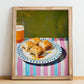 Baklava – Oil Painting, Greek Dessert Illustration, no-text version framed in wood