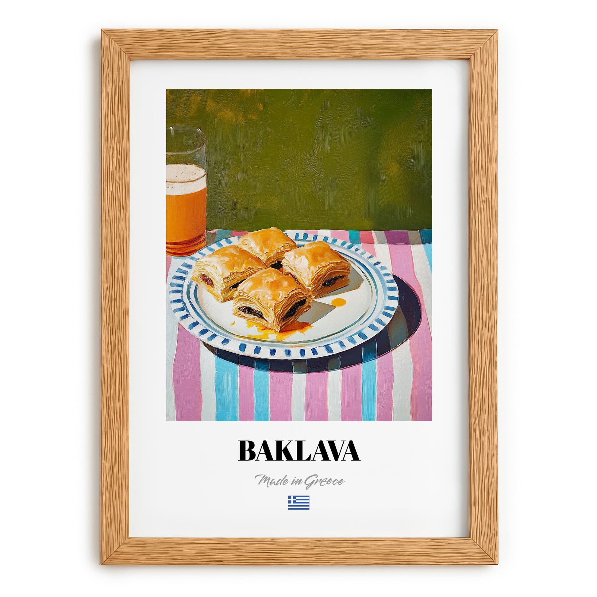 Baklava – Oil Painting, Greek Dessert Illustration, set in oak frame