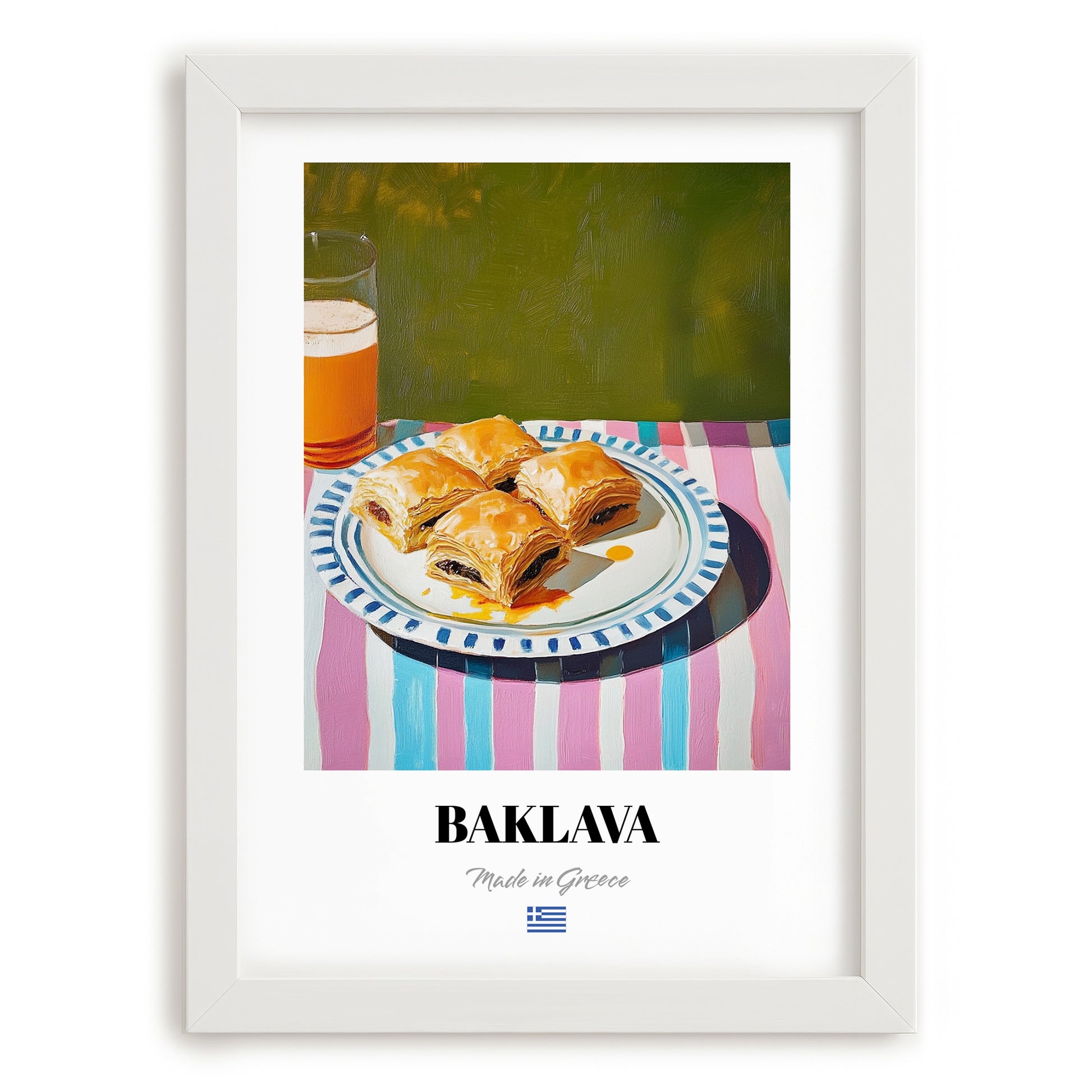 Baklava – Oil Painting, Greek Dessert Illustration, placed in minimal white frame