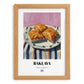 Baklava – on Striped Tablecloth, Greek Dessert Illustration, set in oak frame