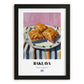 Baklava – on Striped Tablecloth, Greek Dessert Illustration, in sleek black frame