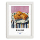 Baklava – on Striped Tablecloth, Greek Dessert Illustration, placed in minimal white frame