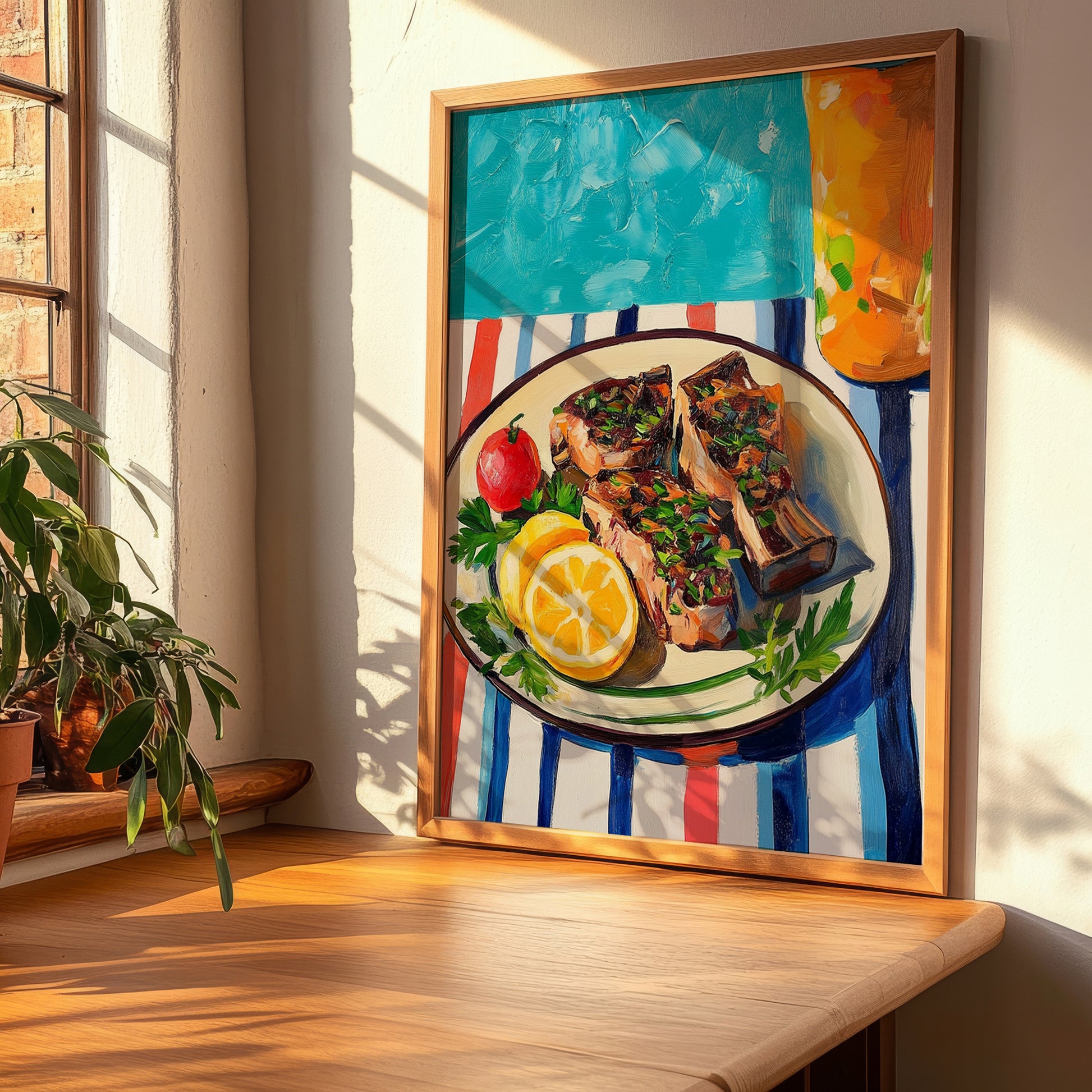 Kleftiko – Colorful Oil Painting, Greek Food Painting, clean layout with no caption