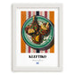 Kleftiko – on Striped Tablecloth, Greek Food Illustration, placed in minimal white frame