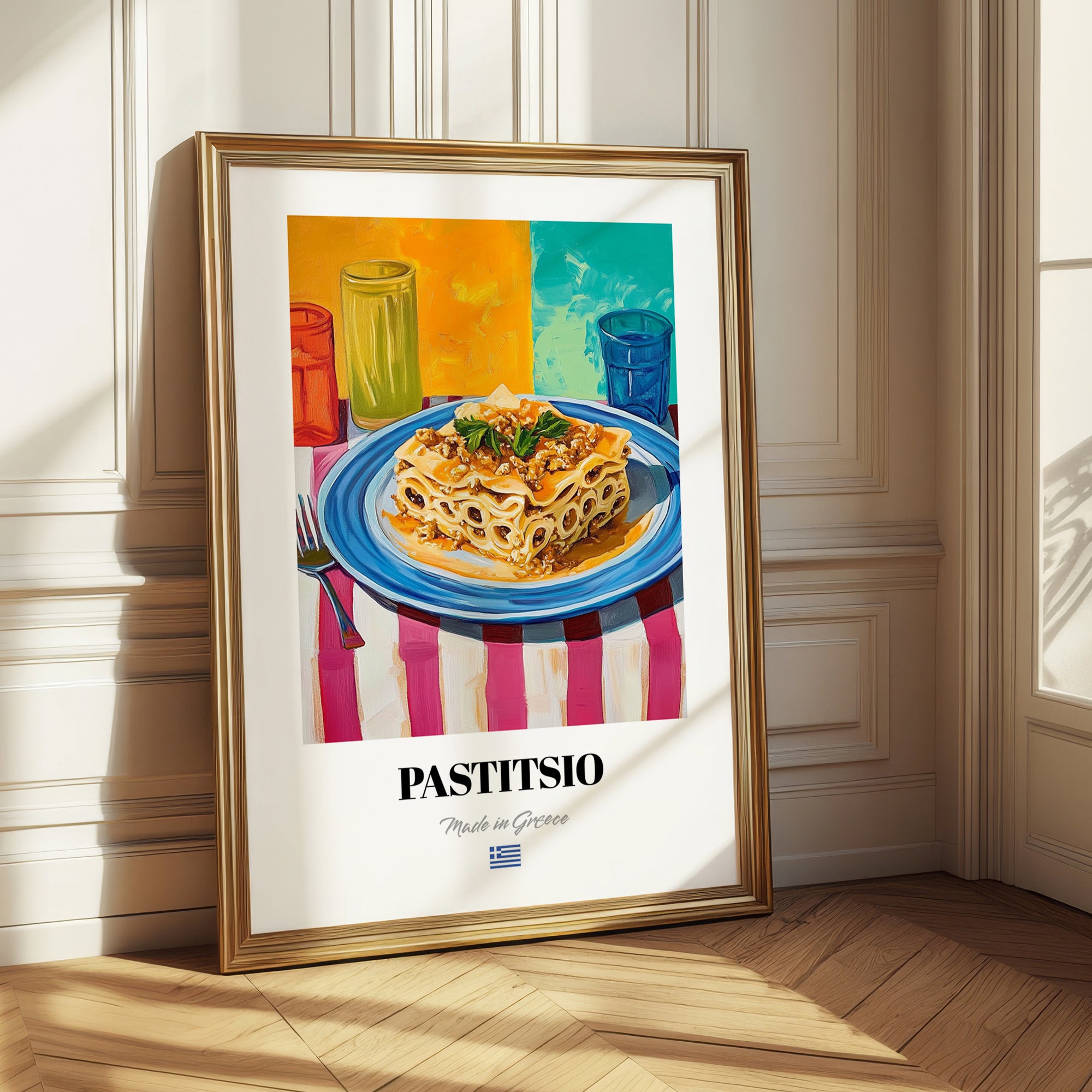 Pastitsio – Colorful Oil Painting, Greek Pasta Still Life 