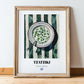 Tzatziki – on Striped Tablecloth, Greek Food Wall Illustration, in wooden frame leaning on the floor