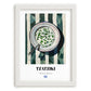 Tzatziki – on Striped Tablecloth, Greek Food Wall Illustration, placed in minimal white frame