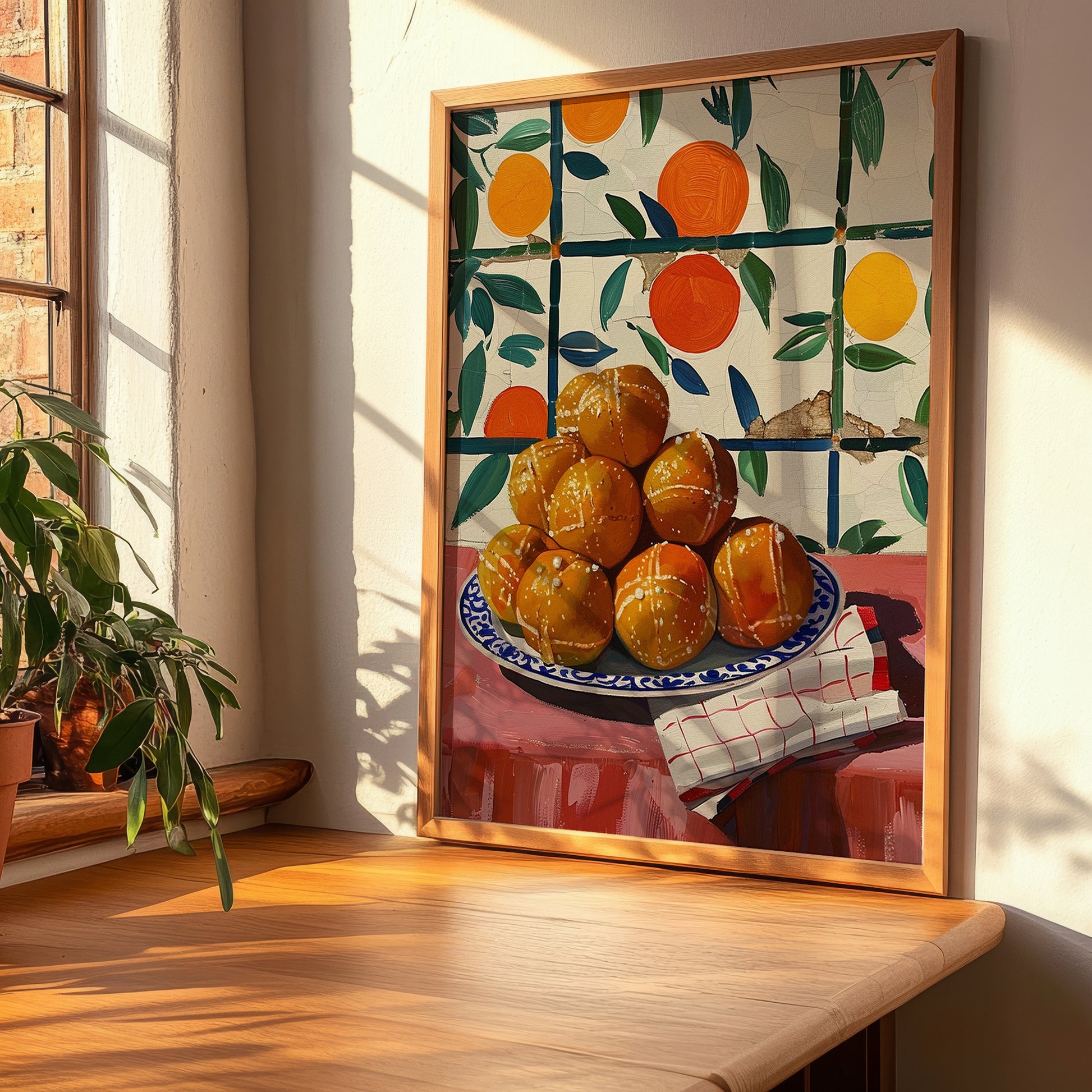 Loukoumades – Oil Painting, Greek Dessert Still Life, clean layout with no caption