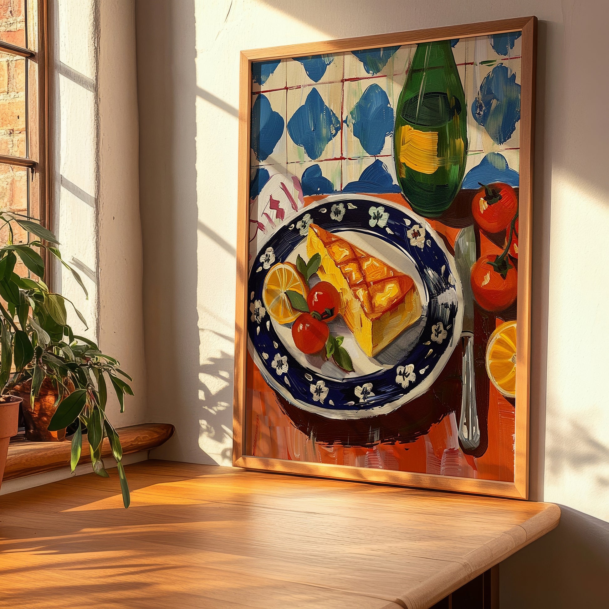 Saganaki – Oil Painting, Greek Cheese Wall Decor, clean layout with no caption