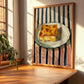 Saganaki – on Striped Tablecloth, Greek Cheese Wall Decor, clean layout with no caption