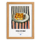 Saganaki – on Striped Tablecloth, Greek Cheese Wall Decor, set in oak frame