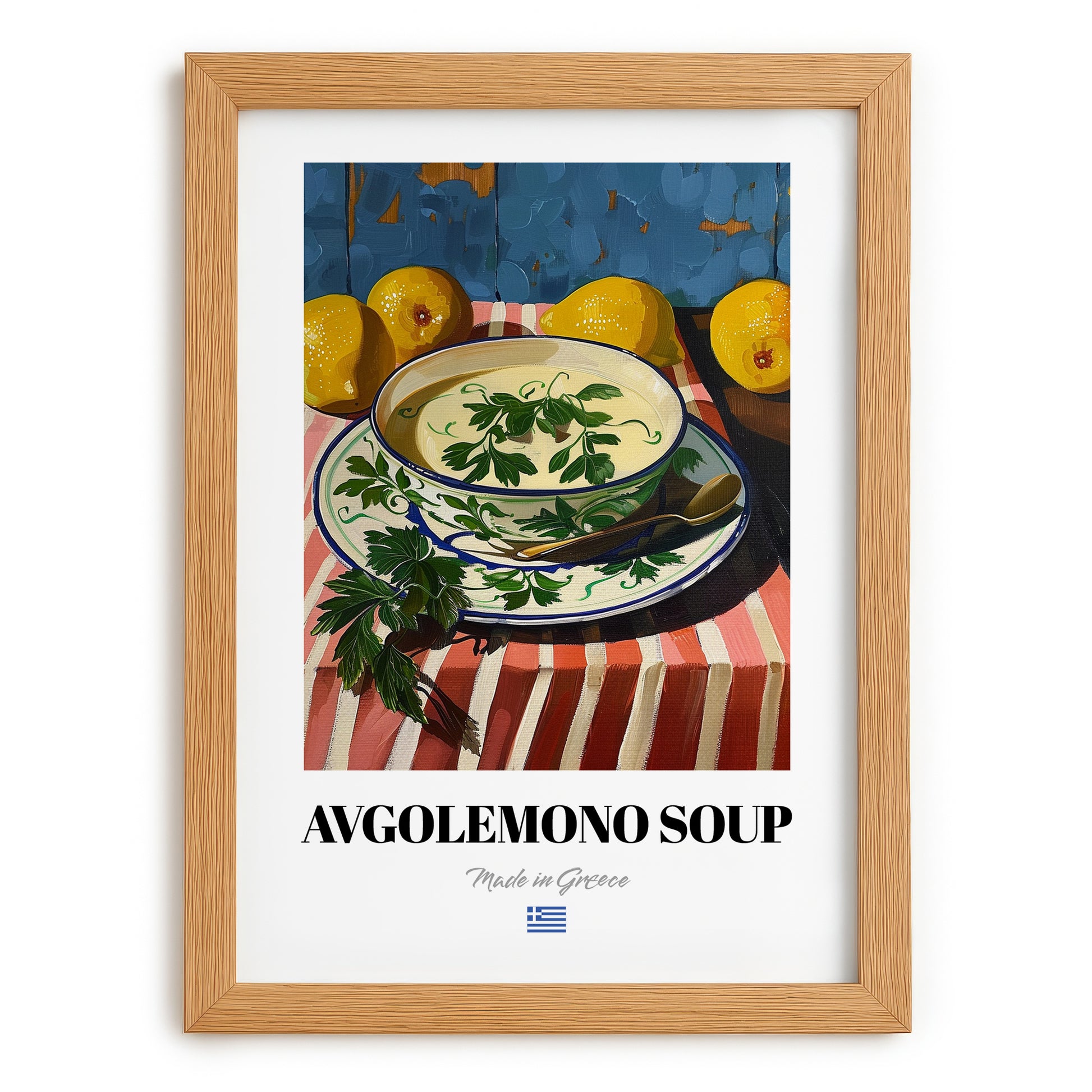 Avgolemono Soup – Oil Painting, Greek Food Still Life, set in oak frame