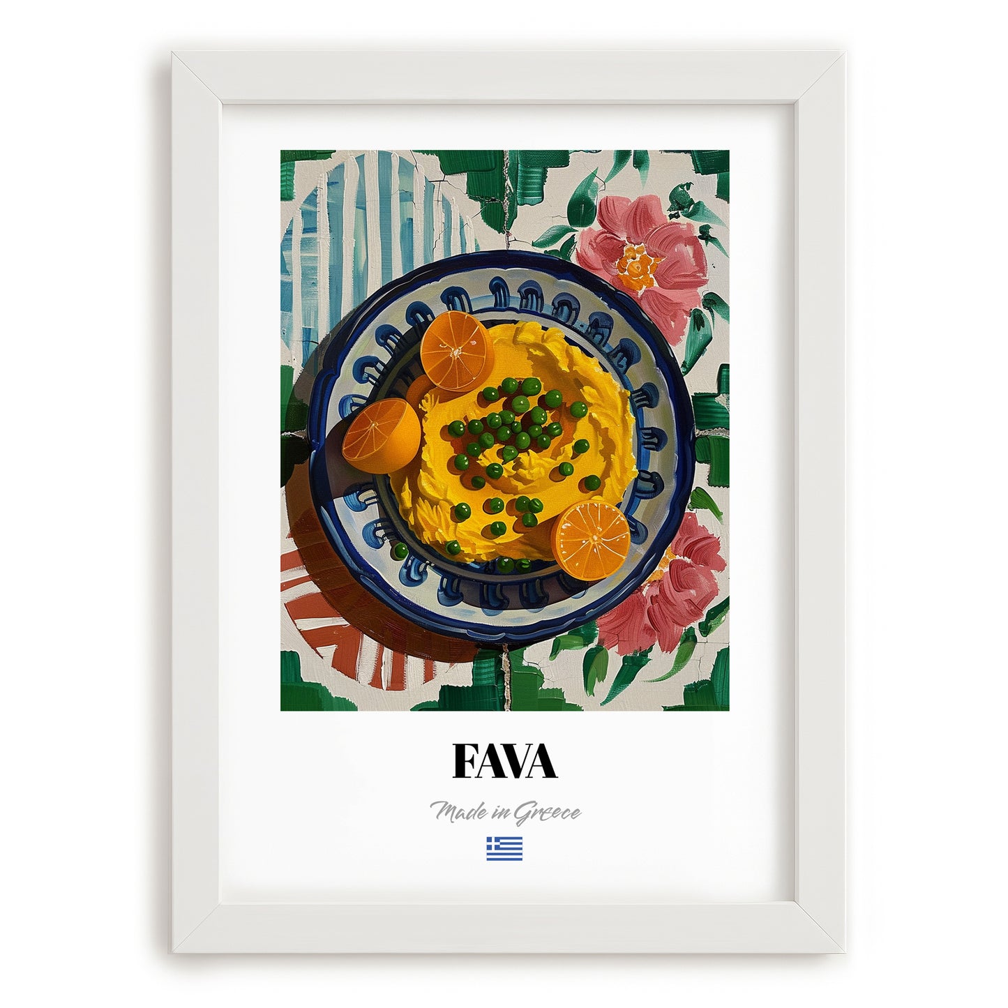Fava – Oil Painting, Greek Food Illustration, placed in minimal white frame